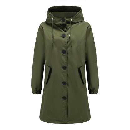 Chubasquero clásico de color liso con tapeta de botones para mujer | Ideal para otoño/invierno