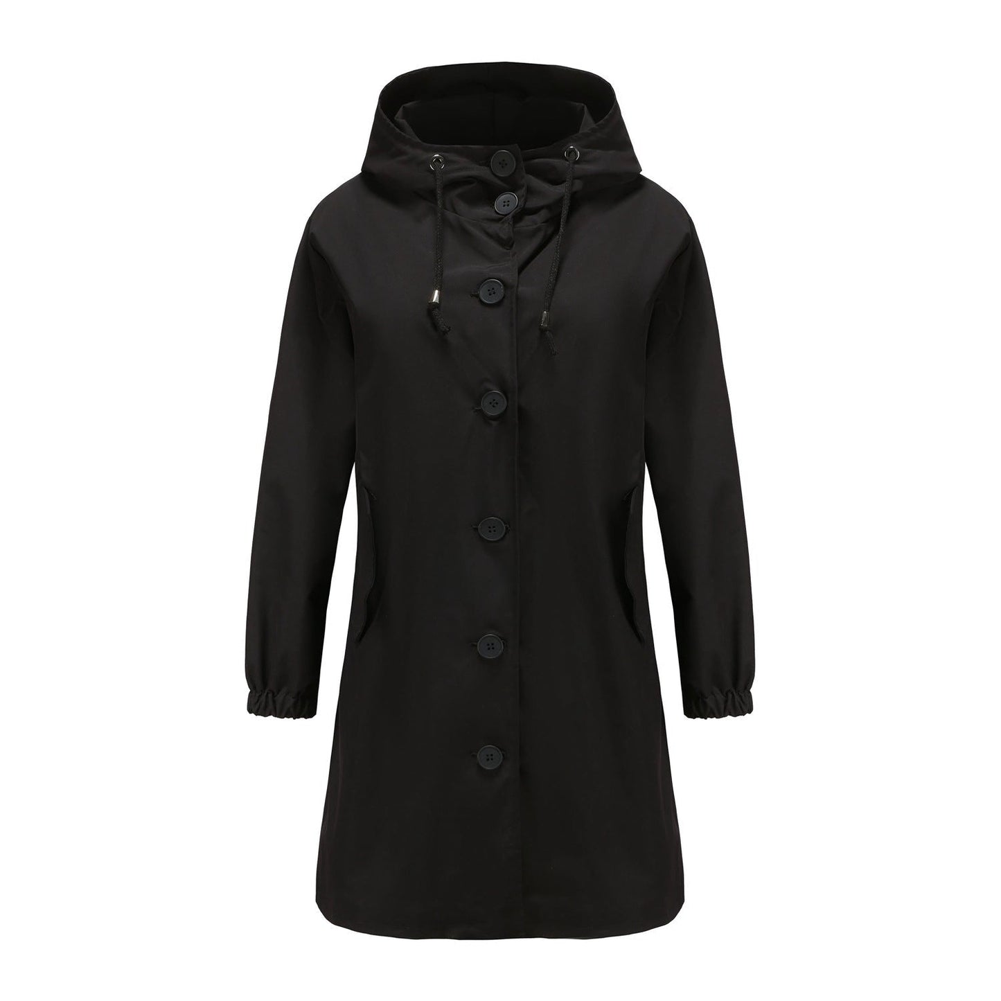 Chubasquero clásico de color liso con tapeta de botones para mujer | Ideal para otoño/invierno