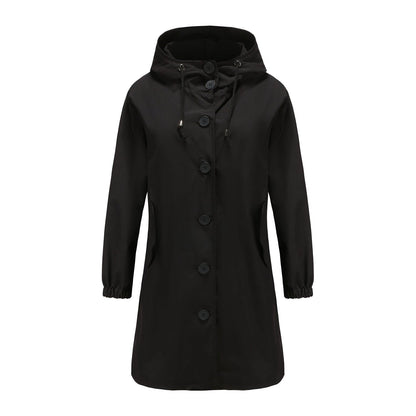 Chubasquero clásico de color liso con tapeta de botones para mujer | Ideal para otoño/invierno