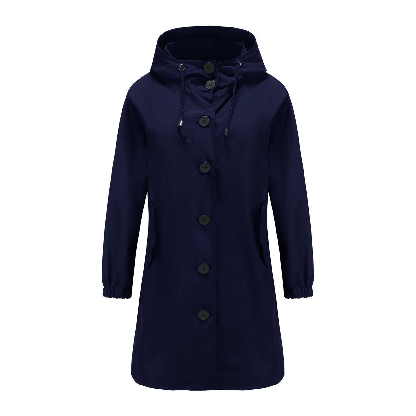 Chubasquero clásico de color liso con tapeta de botones para mujer | Ideal para otoño/invierno