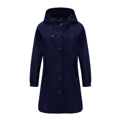 Chubasquero clásico de color liso con tapeta de botones para mujer | Ideal para otoño/invierno