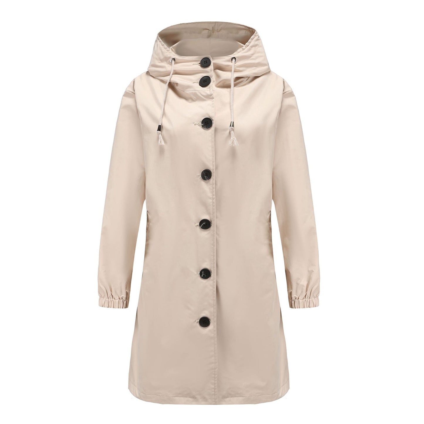 Chubasquero clásico de color liso con tapeta de botones para mujer | Ideal para otoño/invierno