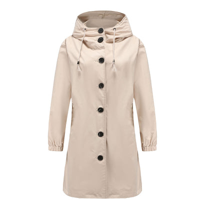 Chubasquero clásico de color liso con tapeta de botones para mujer | Ideal para otoño/invierno
