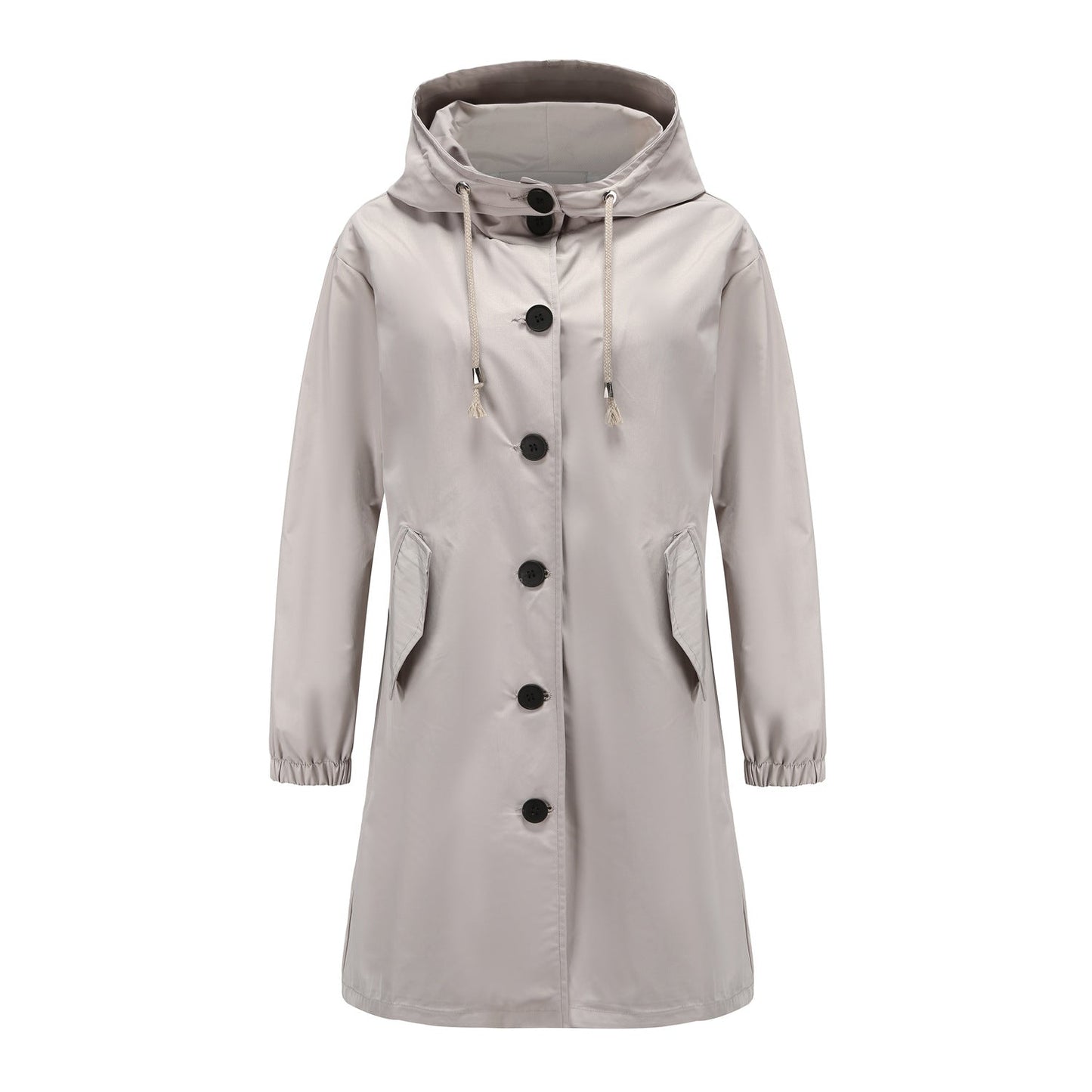 Chubasquero clásico de color liso con tapeta de botones para mujer | Ideal para otoño/invierno