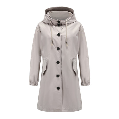 Chubasquero clásico de color liso con tapeta de botones para mujer | Ideal para otoño/invierno