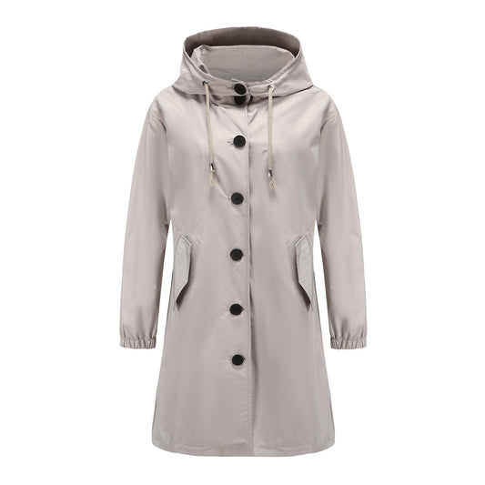 Chubasquero clásico de color liso con tapeta de botones para mujer | Ideal para otoño/invierno