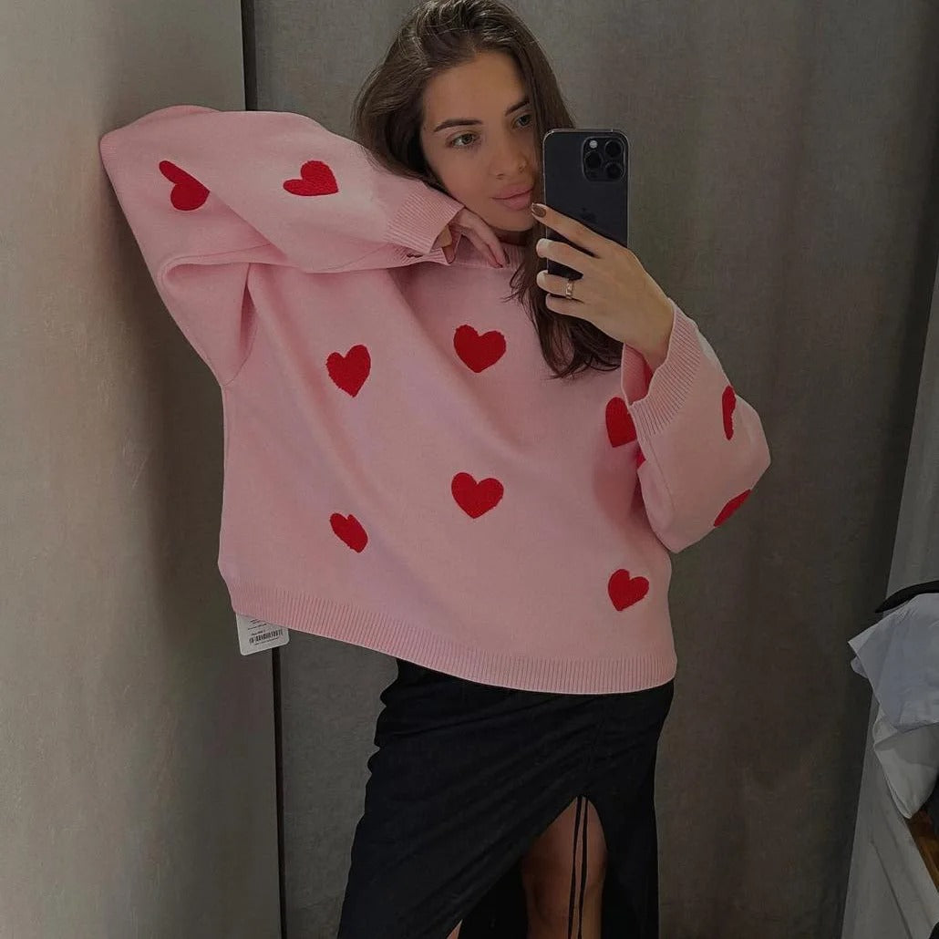 Elegante jersey de punto con motivo de corazón para mujer