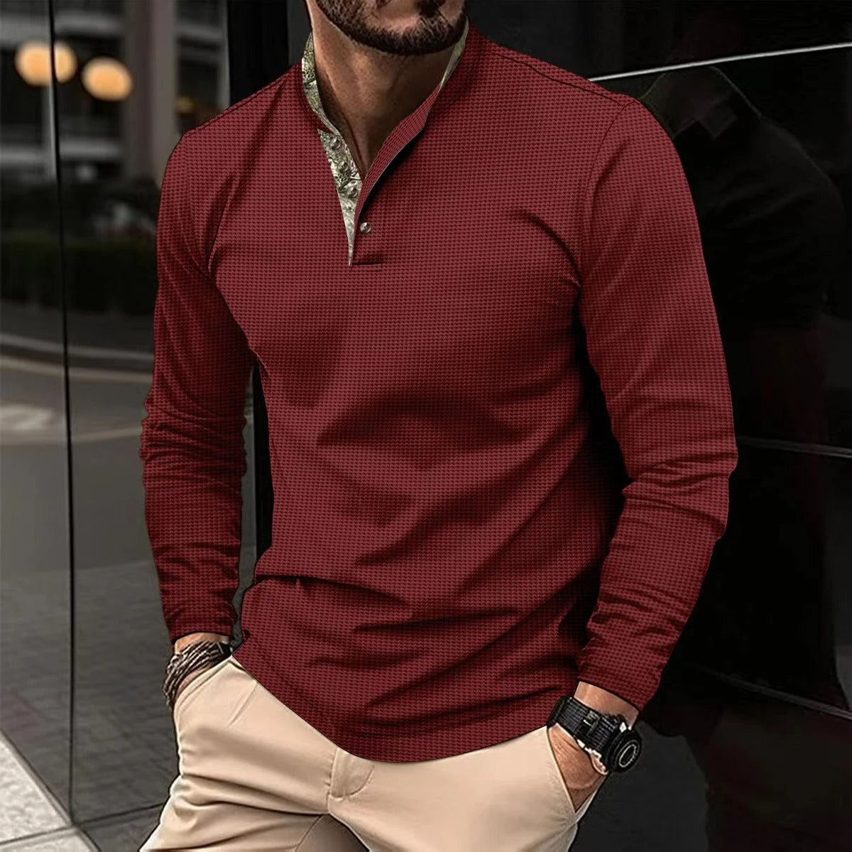 Alexander Polo | Elegante polo de manga larga con cuello de color para hombre