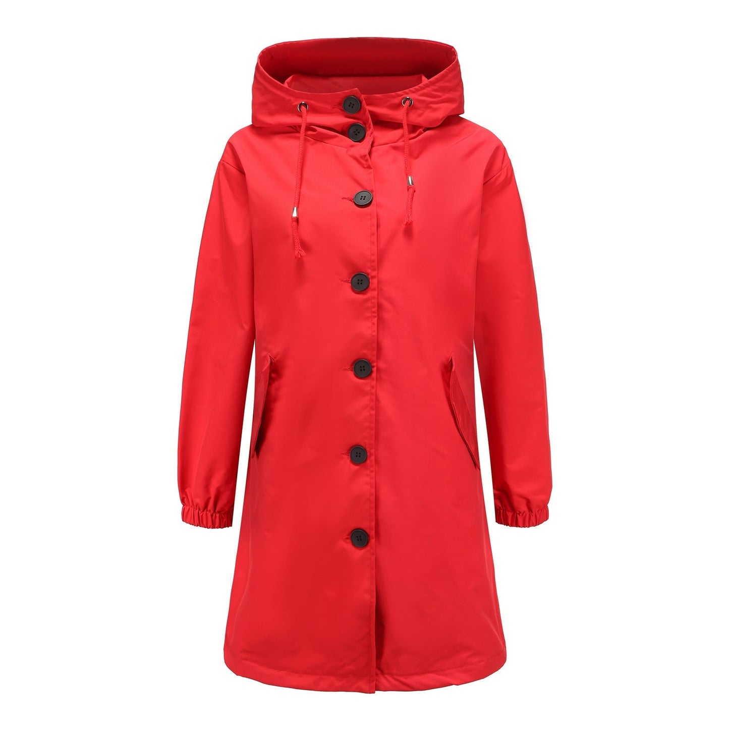 Chubasquero clásico de color liso con tapeta de botones para mujer | Ideal para otoño/invierno