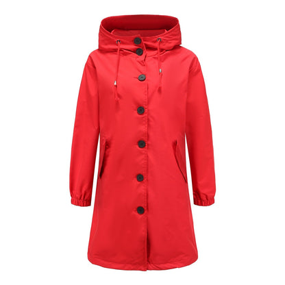Chubasquero clásico de color liso con tapeta de botones para mujer | Ideal para otoño/invierno