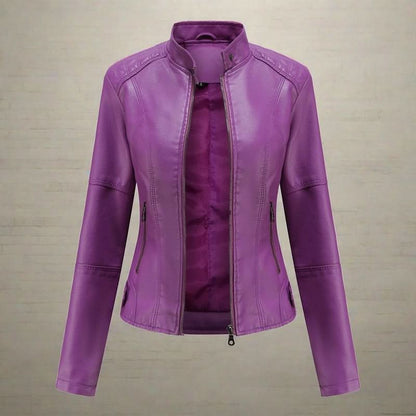 Chaqueta de piel de alta calidad con bolsillo con cremallera para mujer
