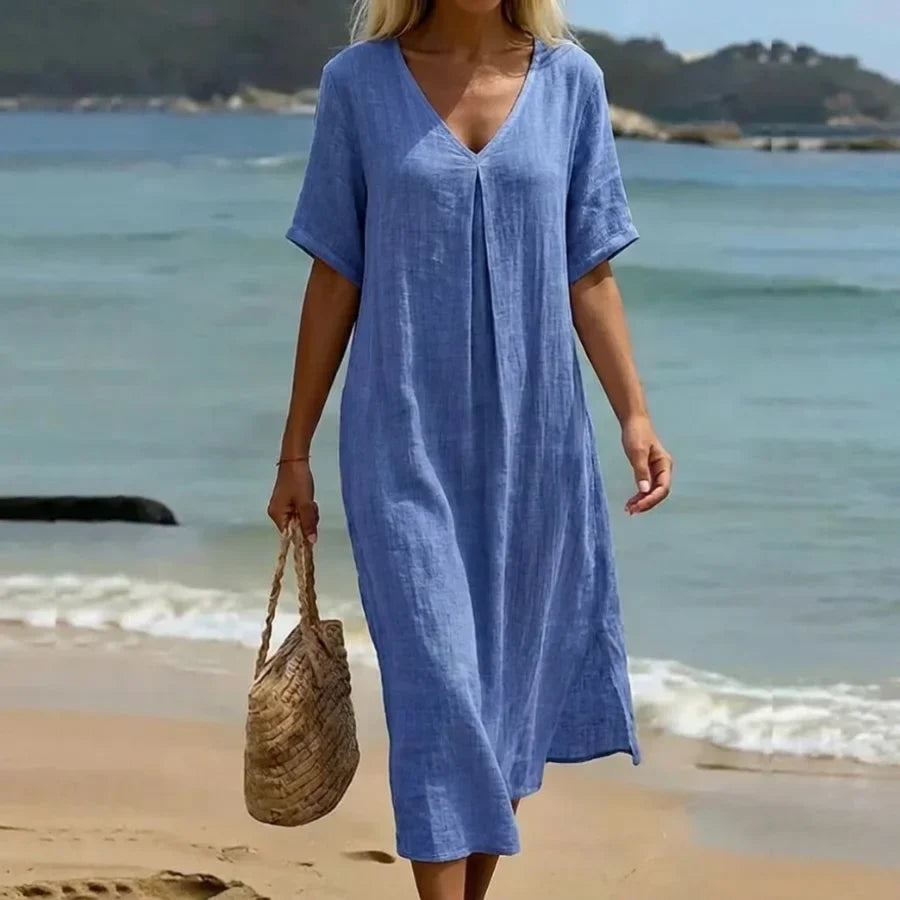 Damska sukienka midi z dekoltem V typu kaftan