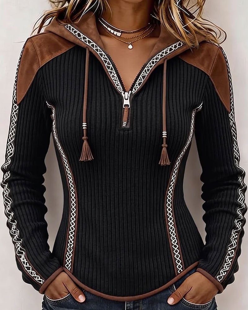 Damski Sweter z Kapturem i Zamkiem w Stylu Western