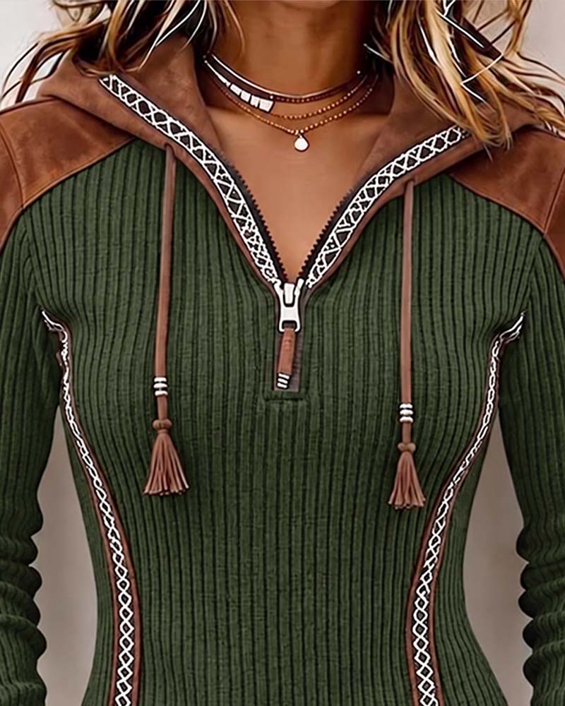 Damski Sweter z Kapturem i Zamkiem w Stylu Western