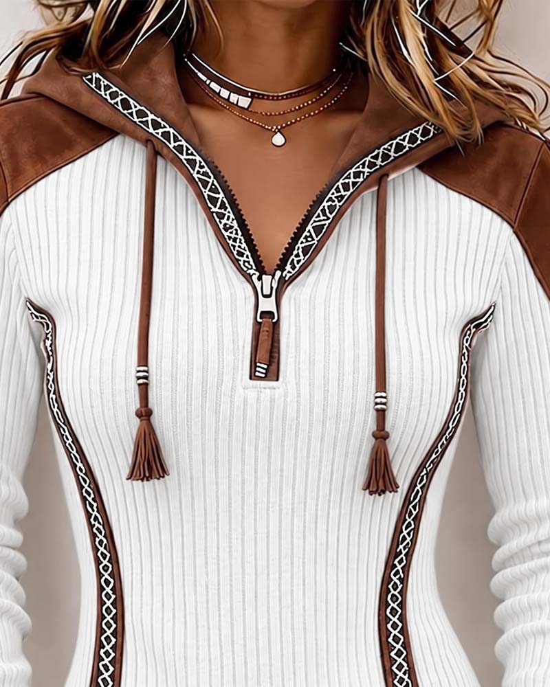 Damski Sweter z Kapturem i Zamkiem w Stylu Western