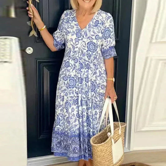 Elegante vestido boho con escote en V