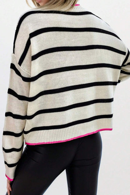 Graciela | Moderno y clásico jersey de rayas con forro rosa