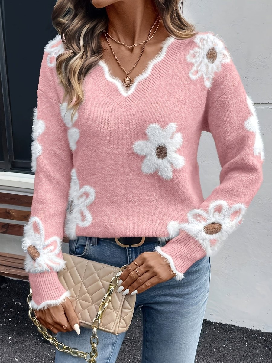 Damski Sweter W Margeritki Z Długim Rękawem