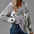 Damski Sweter w Kwiaty z Dekoltem w Serek