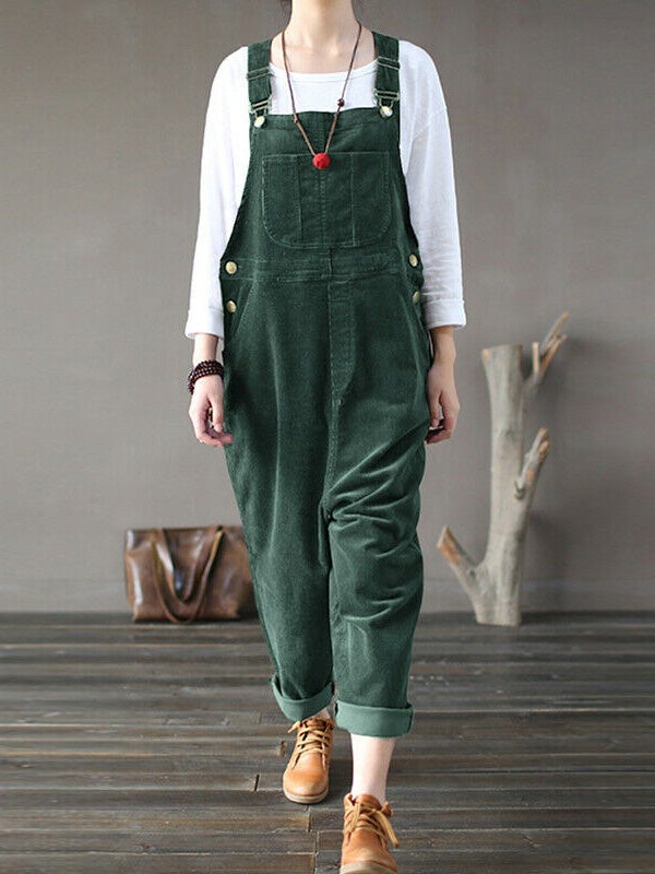 -corduroy plain casual pocketed jumpsuit