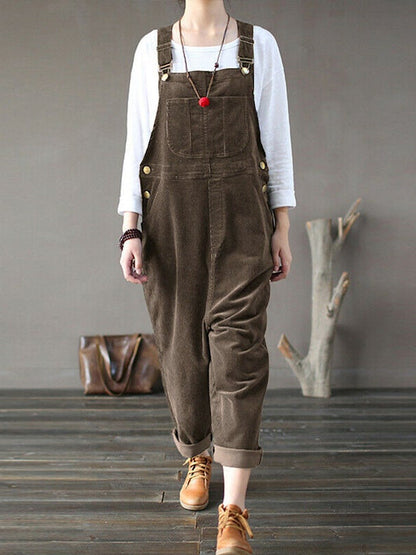 -corduroy plain casual pocketed jumpsuit
