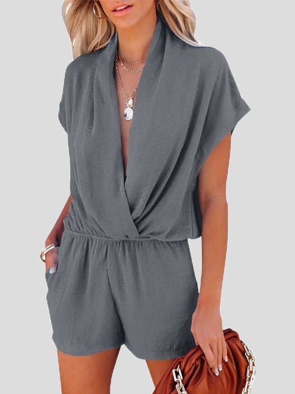 Mono de cuello bajo con bolsillos cruzados para ropa casual