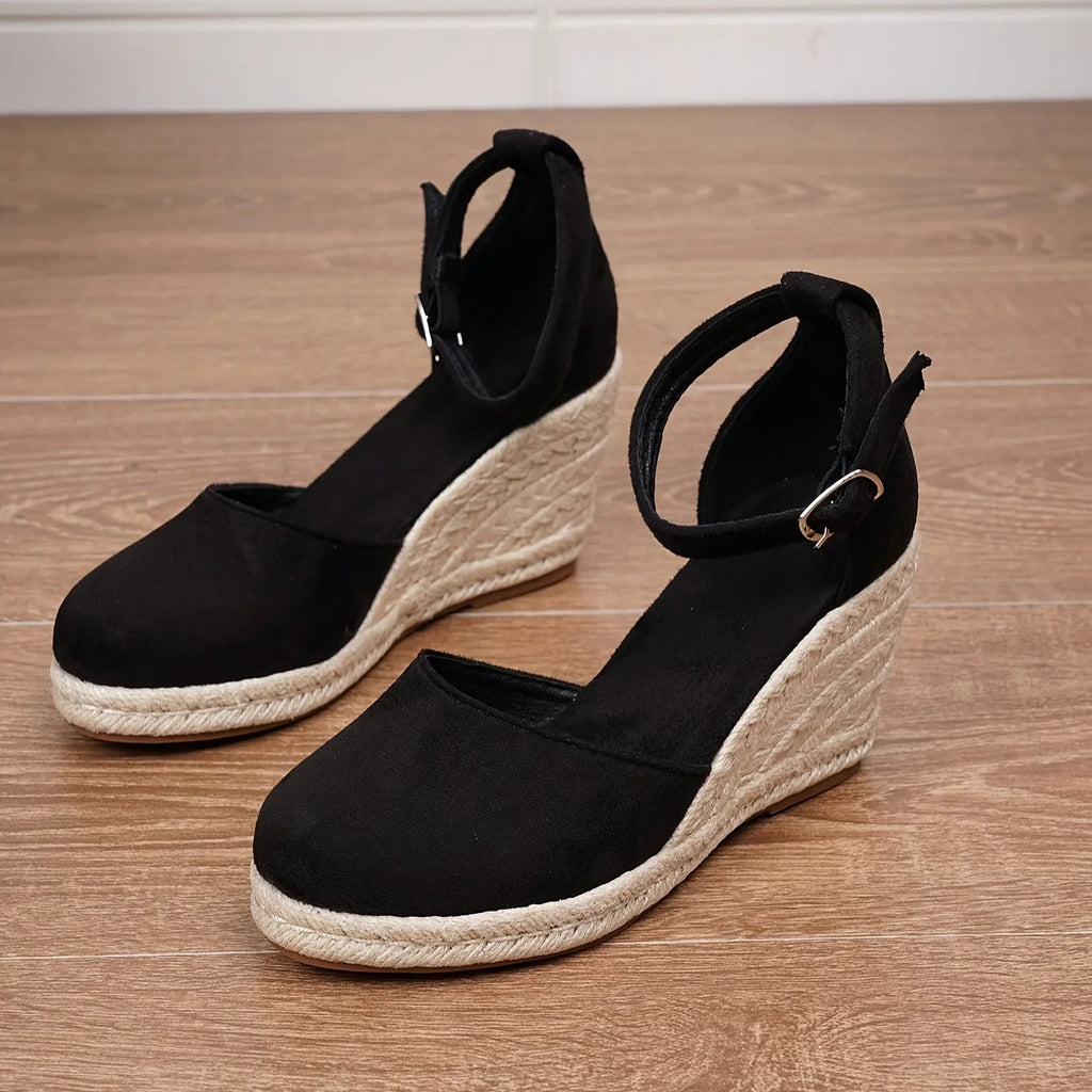Damskie Sandały Espadryle Na Koturnie Z Paskiem