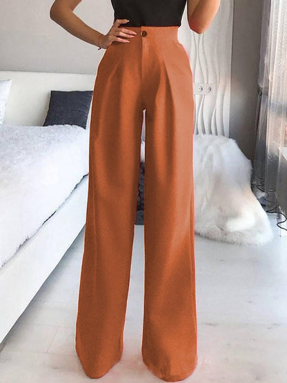 Pantalones Pantalones rectos casuales lisos con perneras anchas