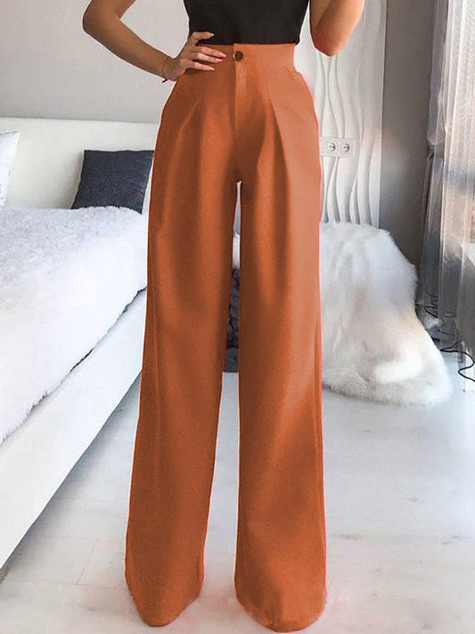 Pantalones Pantalones rectos casuales lisos con perneras anchas