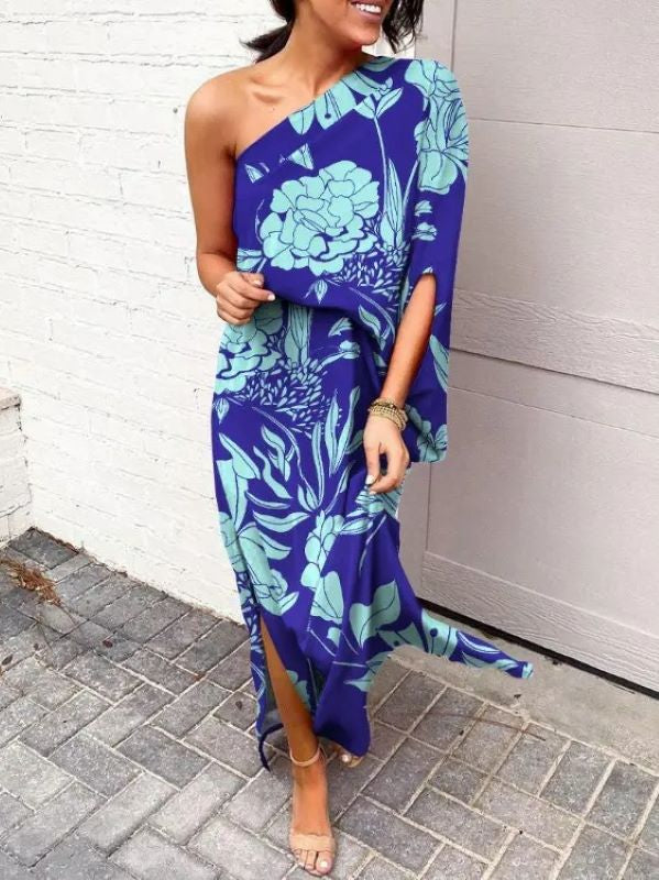 Slant shoulder loose bohemian dress