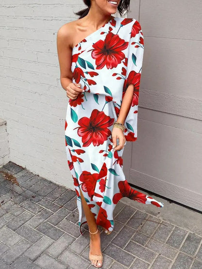 Slant shoulder loose bohemian dress