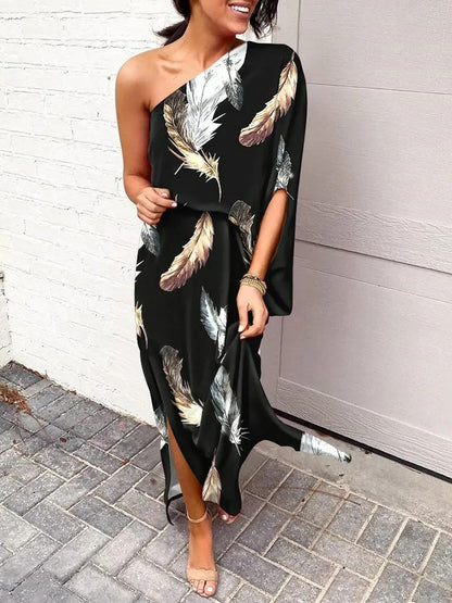 Slant shoulder loose bohemian dress