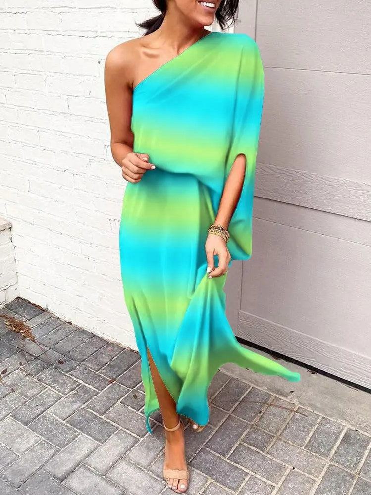 Slant shoulder loose bohemian dress