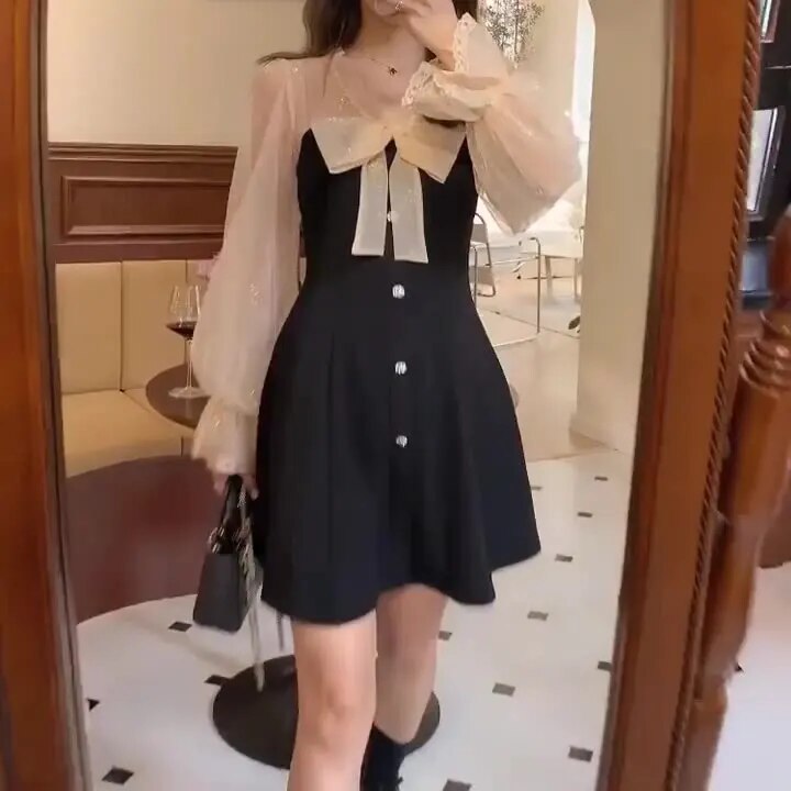 Annela | Minivestido de fiesta de manga larga para mujer