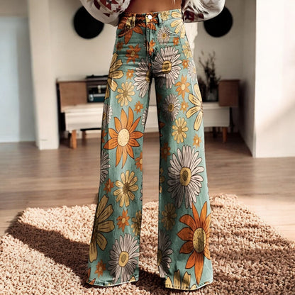 Luna | Pantalones anchos con estampado floral | Boho Chic | Tejido suave